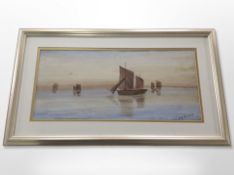 T Holme : Sailing boats in calm waters, watercolour,