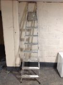 An aluminium folding step ladder