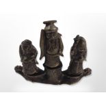 A set of three Chinese cast bronze figures of elders on stand, height 10.