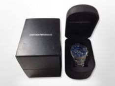 A Gent's stainless steel Emporio Armani quartz calendar wristwatch,