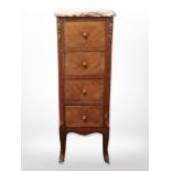 A continental kingwood marble topped slim four drawer chest,