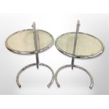 A pair of Danish chrome and glass circular occasional tables,