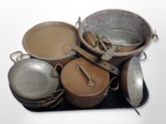 19th century copper kitchenalia including swing handled pan,