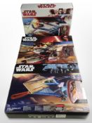 Three Hasbro Disney Star Wars figures - Resistance A-Wing fighter,