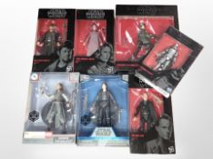 Five Hasbro Star Wars The Black Series figures and two further Disney Store figures,