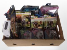 A box of Bandai, Spin Master and other figures including League of Legends, Indiana Jones,