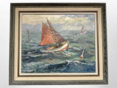 Danish school : Sailing boats in rough sea, oil on canvas,