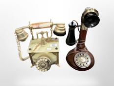 A vintage style onyx and brass telephone and one other