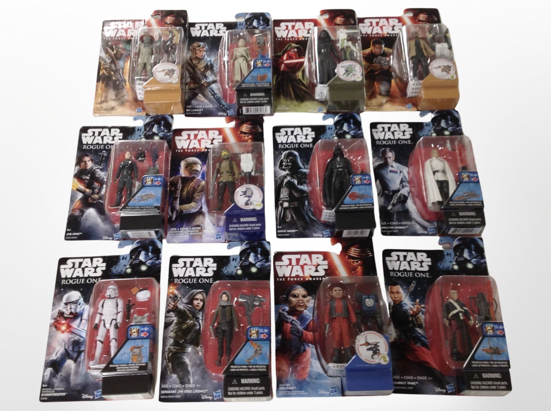 Twelve Hasbro Star Wars The Force Awakens and Star Wars Rogue One figures,