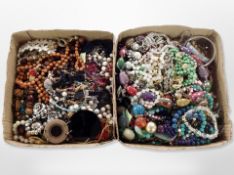 Two boxes of mixed costume jewellery