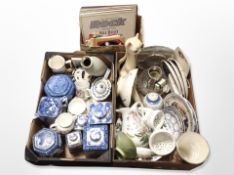 Two boxes of Ringtons blue and white caddies, other china ,