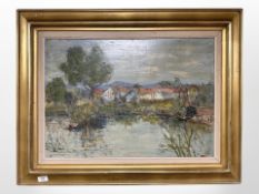 Danish school : Buildings by a lake, oil on canvas,