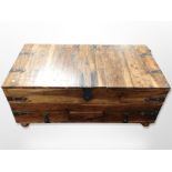 A wrought iron mounted mango wood storage chest,