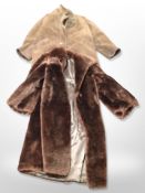 A synthetic fur coat and a further Moorlands velour sheepskin coat