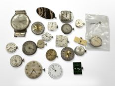 A collection of watch movements including Omega, Jaeger Le Coultre, Tudor etc.