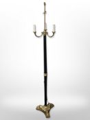 A 20th century Scandinavian brass mounted triple sconce standard lamp,