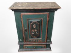 A late 18th century Scandinavian painted pine wall cabinet dated 1788,