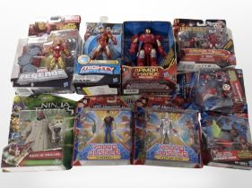 Nine Hasbro and other figures including Marvel and DC Universe