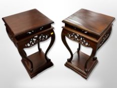 A pair of reproduction mahogany oriental style plant stands,