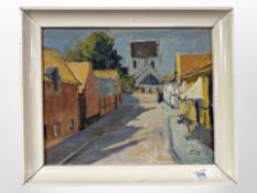 Danish school : Road through a town, oil on canvas,