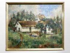 Danish school : Study of a farm, oil on canvas,