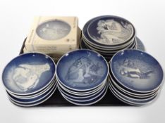 A collection of Bing & Grondhal and Royal Copenhagen blue and white plates