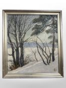 Danish school : Snow on a hill side, oil on canvas,