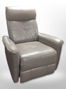 A grey stitched leather electric reclining chair