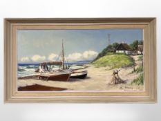 T Skousgaard : Boats at low tide, oil on canvas,