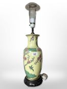 A 20th century Chinese porcelain vase converted to a table lamp,