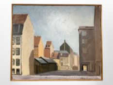 L Wickstrom : Buildings in a town, oil on canvas,