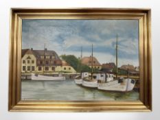 Danish school : Boats in a dock, oil on canvas,