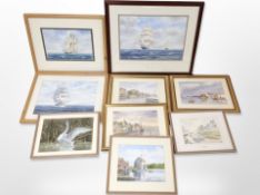 Contemporary school : A group of nine watercolours depicting sailing ships in tall seas,