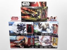 Five Hasbro Disney Star Wars figures including Imperial Speeder, Wampa, Imperial Probe Droid, etc.