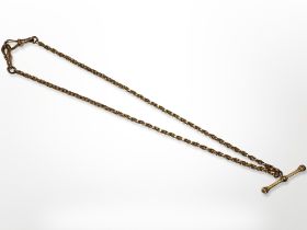 A 9ct gold watch chain with T-bar, length 39cm CONDITION REPORT: 10.