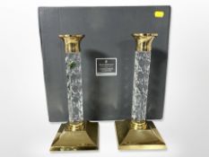 A pair of Waterford The Crystal and Brass collection candlesticks, height 27.5cm, boxed.