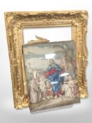 A Victorian embroidered picture depicting Christ in an ornate gilt and gesso frame,