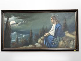 Contemporary school : The contemplation of Christ, oil on canvas laid to board, 49cm x 99cm.