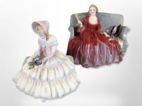 Two Royal Doulton figures, 'Daydreams' HN 1731 and 'Sweet and Twenty'.