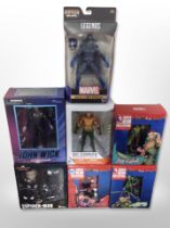 A group of Hasbro, DC Collectibles and other figures, including Spider-Man, Aquaman, John Wick, etc.