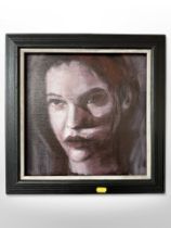 Contemporary school : Portrait of a woman, oil on canvas laid to board, 32cm x 32cm.