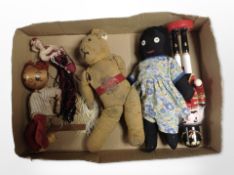 A vintage jointed mohair teddy bear, together with other dolls, etc.