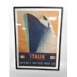 An Italian Societa di Navigazione poster in frame, overall 110cm x 80cm.