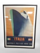 An Italian Societa di Navigazione poster in frame, overall 110cm x 80cm.