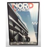 A Nord Express poster in frame, overall 100cm x 71cm.