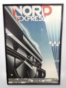 A Nord Express poster in frame, overall 100cm x 71cm.