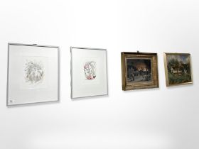 Two limited edition continental prints depicting horses and elephants, each 21cm x 28cm,