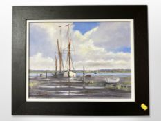 Contemporary school : Early morning boats, Rye Estuary, oil on canvas laid to board, 29cm x 39cm,