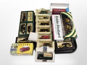 A group of diecast vehicles, including Vanguards, Ringtons, and Eddie Stobart.