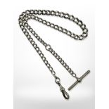 An antique silver graduated Albert chain with T-bar, 39.6g.